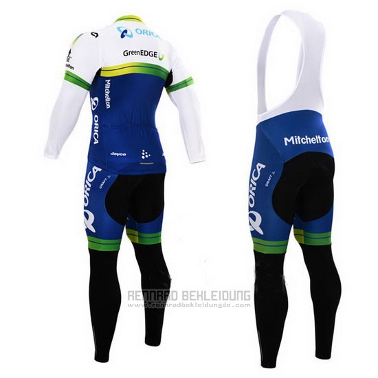 2015 Fahrradbekleidung Orica GreenEDGE Wei und Blau Trikot Langarm und Tragerhose - zum Schließen ins Bild klicken